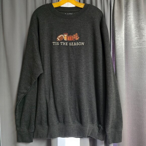 Love in Faith Fall Embroidered Football “Tis The Season” Gray Crewneck Sweater - Picture 2 of 5